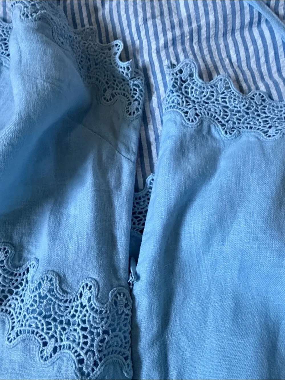 J. Crew 90’s Inspo Minimal Blue Coastal Lace Trim Linen Slip Midi Dress 10